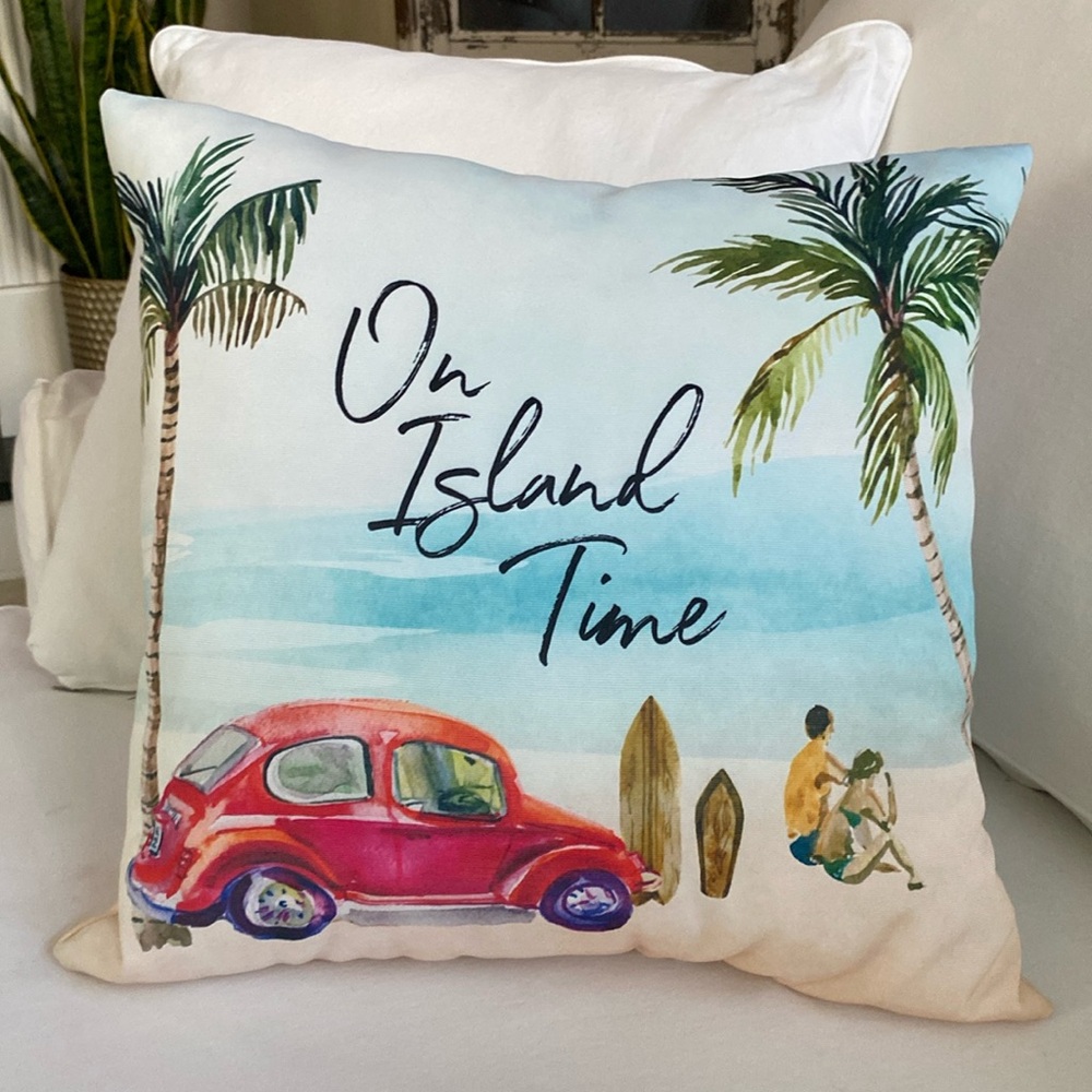 Decorative pillow.”On Island Time”  16x16.